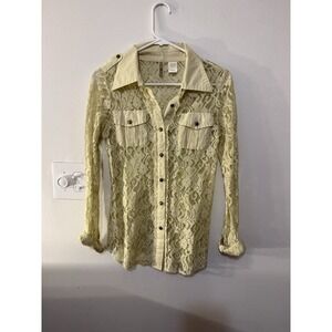 BKE Floral Lace Button Up Blouse Electric Yellow‎ Size M NWOT The Buckle